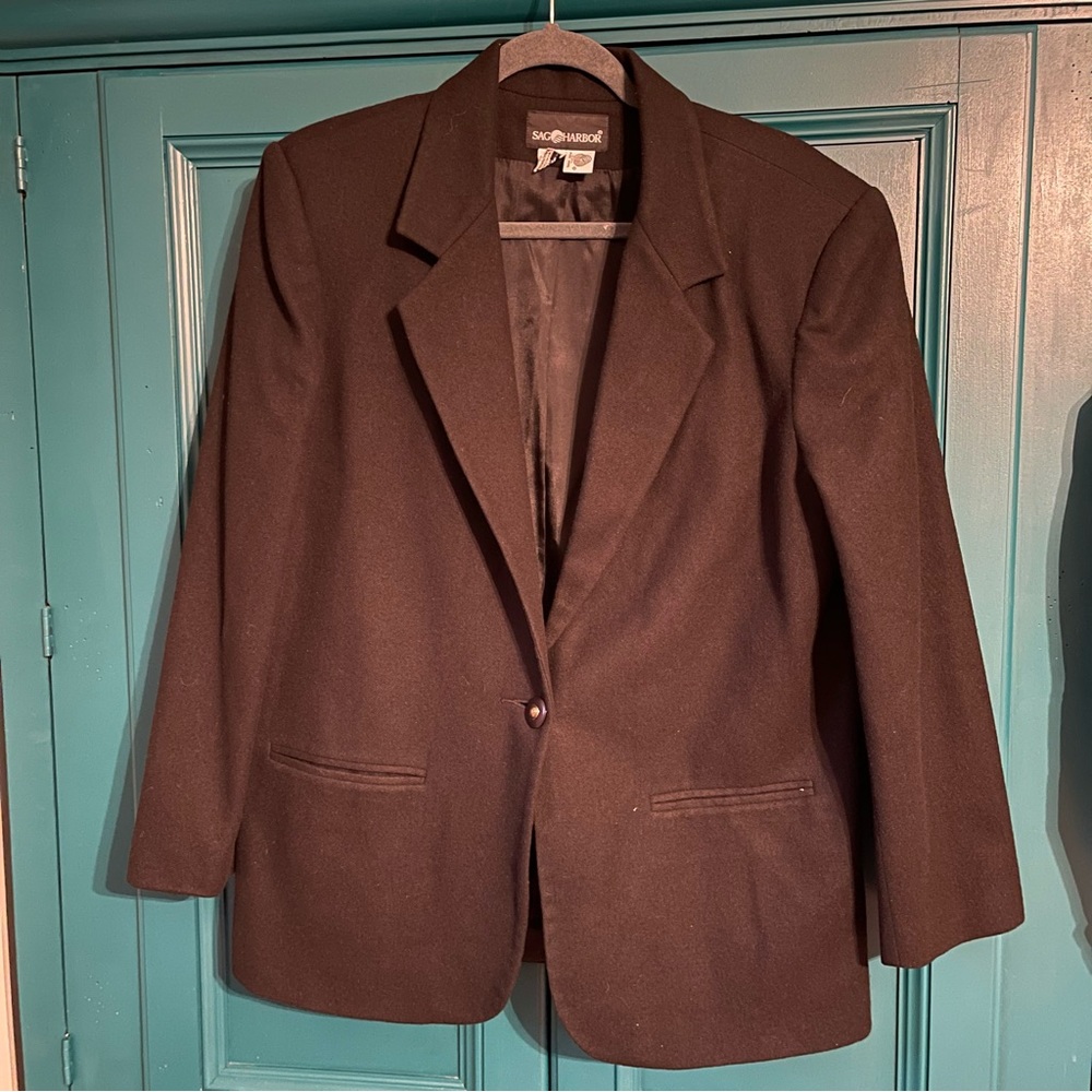 Vintage black wool blazer jacket - on trend oversized blazer - Picture 2 of 5